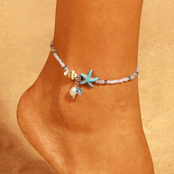 

bohemian handmade beads starfish anklets beach foot j, Red;blue