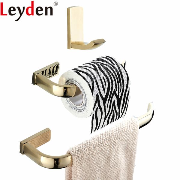 

leyden 3pcs gold brass wall mounted towel ring holder toilet paper tissue holder clothes towel hook bathroom accessories set
