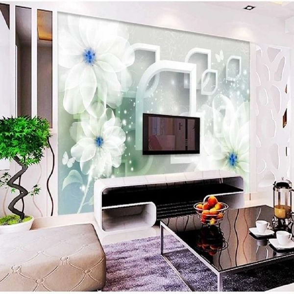 

пользовательское большой настенная 3d обои современный творческий 3d расширение пространства белых цветы спальня телевизор обратно декор сте