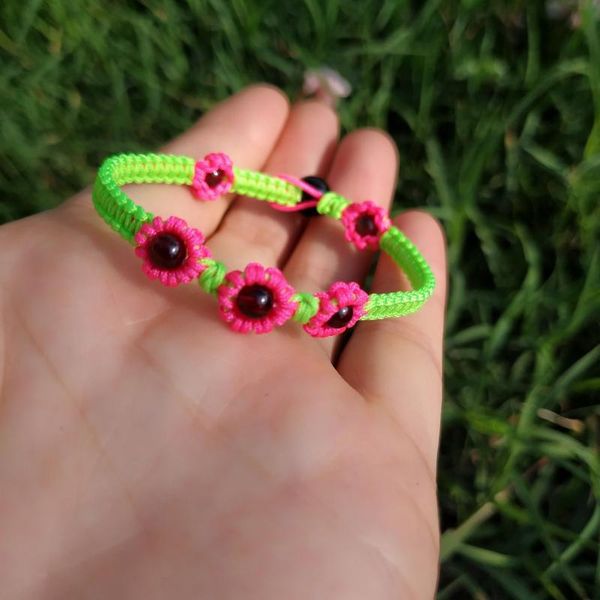 

charm bracelets women's fashion jewelry bracelet handmade woven rope lucky flower natural stone, Golden;silver