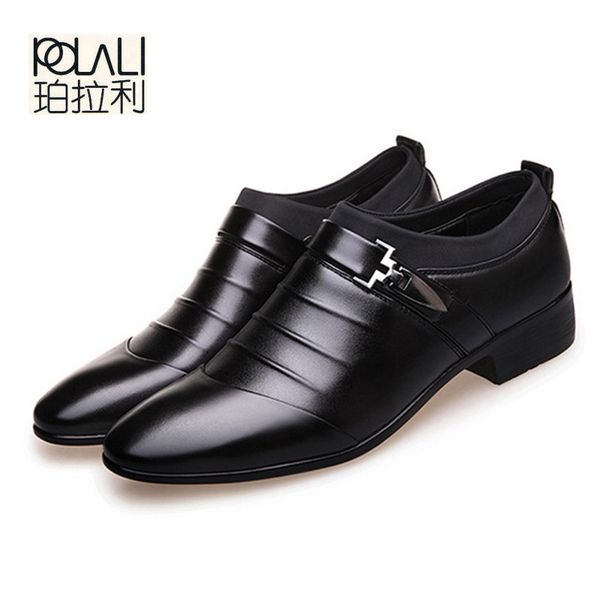 

polali 2018 black brown white men leather shoes mens pointed toe dress shoes formal slip on hollow out sandals man