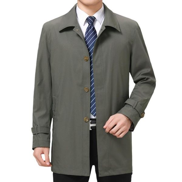 

autumn mens business designer trench coats lapel neck long sleeve outerwear casual middleaged and elder coats, Tan;black