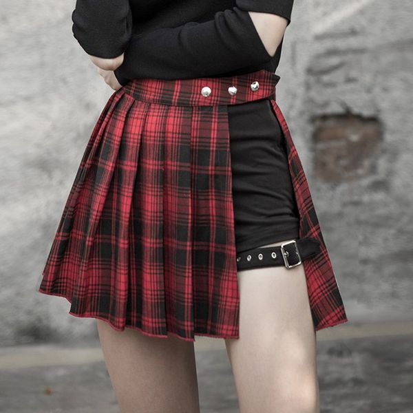 

gothic punk harajuku women shorts casual cool chic preppy style black red plaid pleate black female fashion shorts skirts 4xl