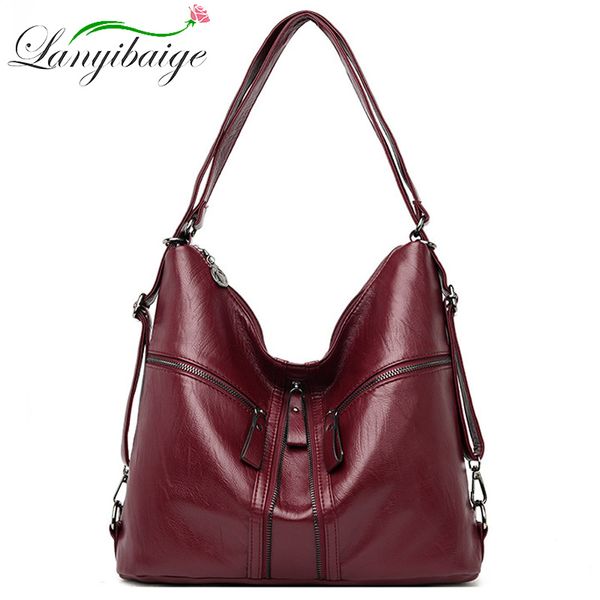 

women leather handbags triple zipper shoulder bags deformation tote crossbody bags for women bucket sac main femme