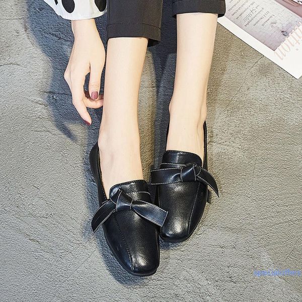 

fashion retro women bow pumps square head platform low-heeled peas boat shoes flats chaussures compens es femme plate forme a01, Black