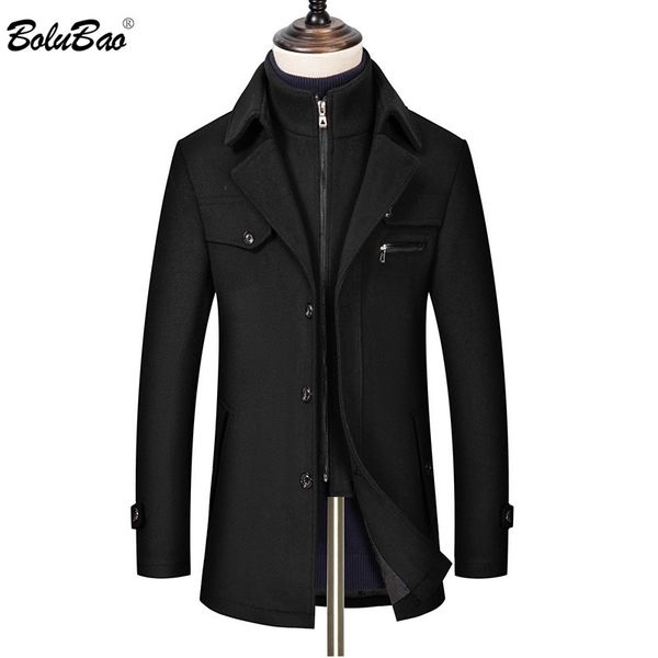 

men's wool & blends bolubao brand blend coats men winter thick casual coat fashion wild overcoat male, Black