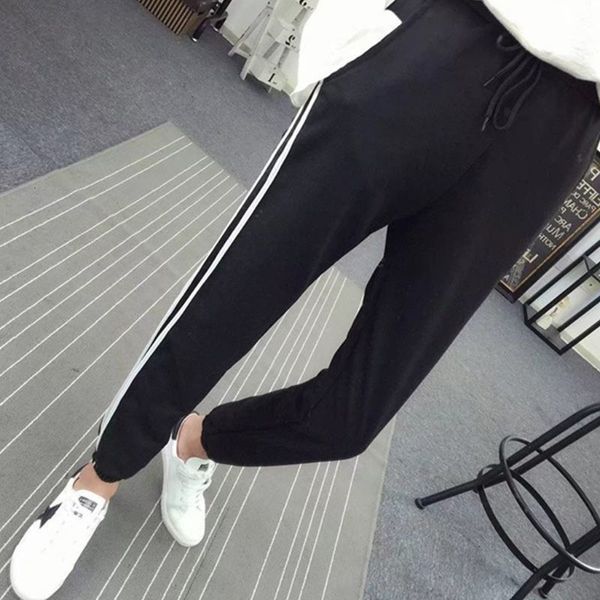 

women leggings women trousers fashion autumn casual colorful rainbow side stripe female loose chic pockets womens spring pants, Black;white