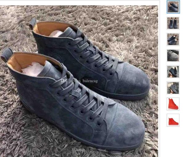 

fashion comfortable flat blue suede leather women,men red bottom sneakers high walking designer walking shoes size 35-46, Black