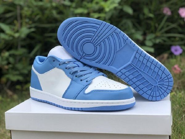 

new exclusive 1 low unc basketball designer shoes university blue white fashion sport zapatos sneakers ship with box size 36-46