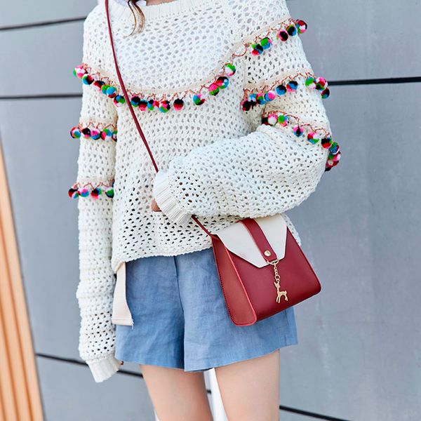 

women message bag deer decoration fawn leather shoulder bag messenger satchel tote crossbody phone crossbody handbags