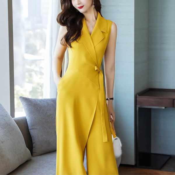 

brand sleeveless jumpsuit women summer 2019 fashion chiffon slim office lady bodysuit rompers high waist flares female jumpsuits, Black;white