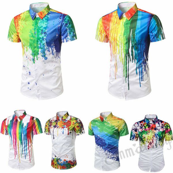 

2019 brand new fashion men hawaiian summer splash-ink paint beach рубашка с коротким рукавом топы футболки, White;black