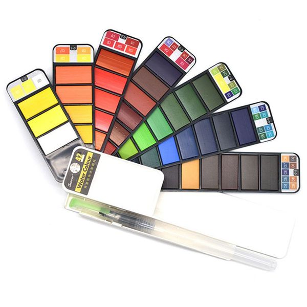 

42 colors pigment paints set solid watercolor with waterbrush for drawing painting watercolors collapsible suit