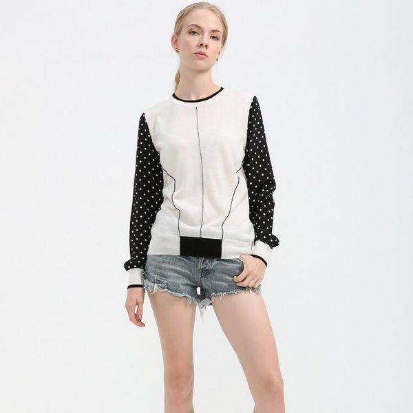 

new chiffon dot sleeve splicing wool sweater, White