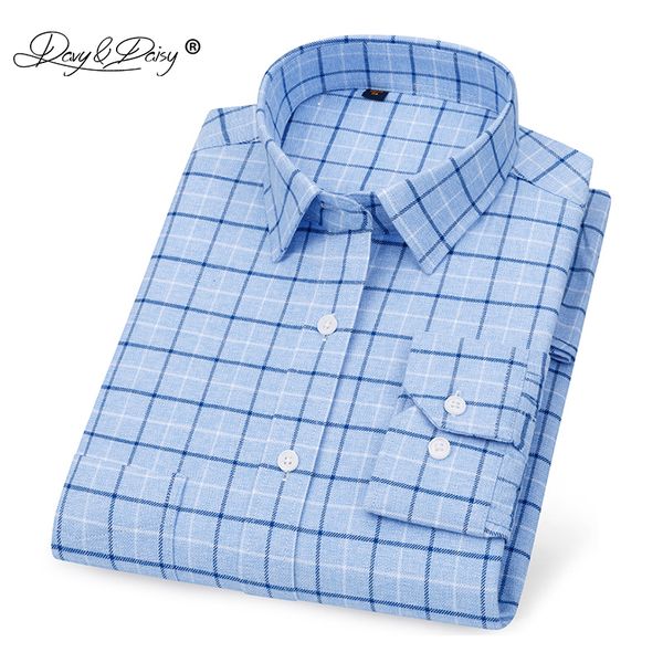 

davydaisy 2019 new arrival men shirt 100% cotton oxford long sleeve shirt fashion causal plaid brand 17 colors ds348, White;black