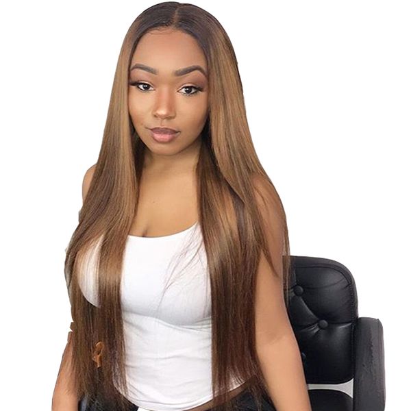 

straight ombre full lace front human hair wigs for women brazilian remy lace wig pre plucked with baby hair, Black;brown