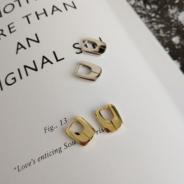 

925 sterling silver small u shaped hoops smooth earring gold earring geometry ear buckle elegant women hoop gift for her, Golden;silver