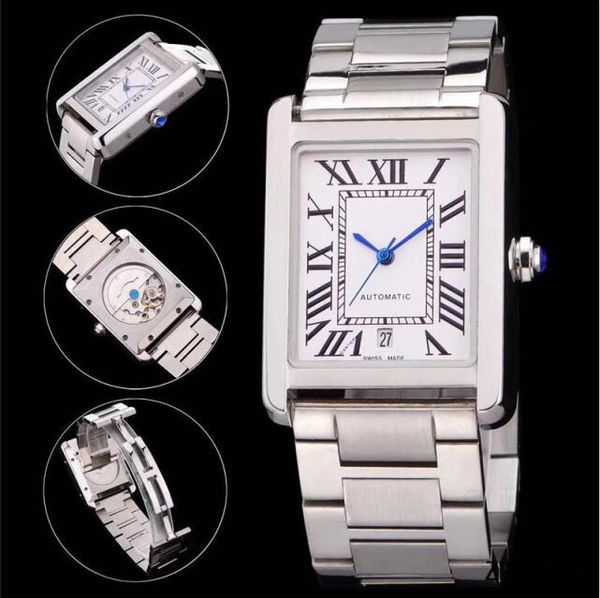 

2020 new w5200014 quartz/automatic solo large men's stainless steel watch 34 mm x 27mm with box 1pc dropship, Slivery;brown
