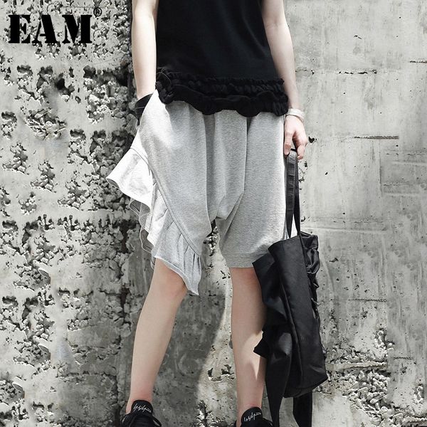 

eam] 2019 new spring high elastic waist black ruffles split joint loose wide leg pants women trousers fashion tide jg333, Black;white