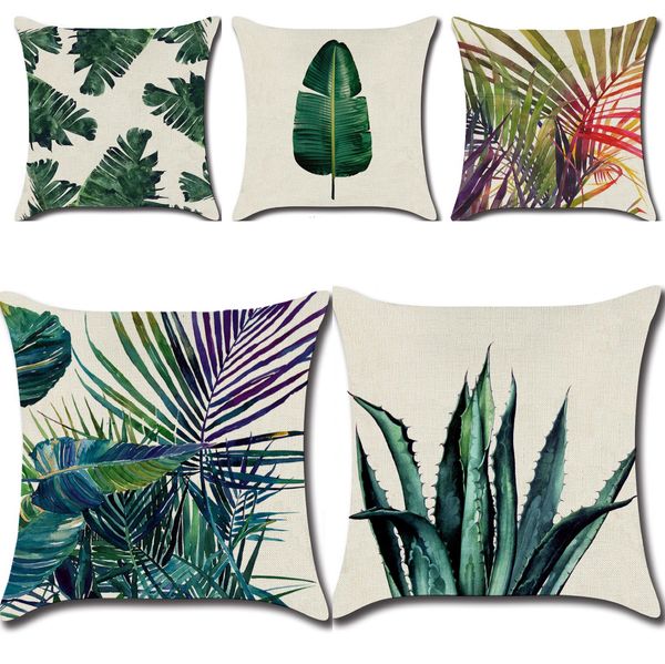 

wholesale pillow case chair sofa cushion cover cushion case fashion style rainforest leaves plants hibiscus flower throw linen-p