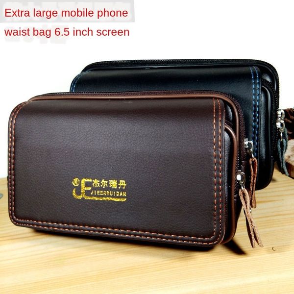 

mvlkt large screen hanging running men wearing belt mobile 6.5 inch two-layer phone screen mobile phone bag large capacity business bag hori, White