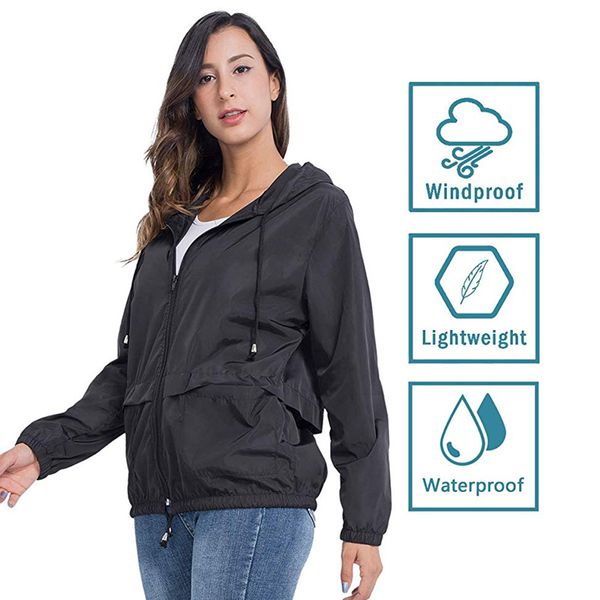 

newly women lightweight hooded waterproof raincoat windbreaker outdoor rainy jacket coat dod886, Black;brown