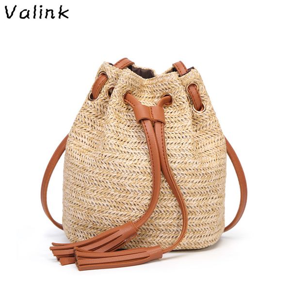 

straw summer bucket bag purse weave purse handbag fringe bohemian bag pouch 2018 fashion beach bags for women bolsa feminina