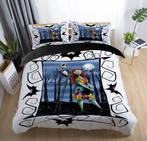 The Nightmare Before Christmas Printed Bedding Set Adult Kids Popular Duvet Cover Set Pillowcase Twin Full Queen King Bed Linens Duvet Covers Blue