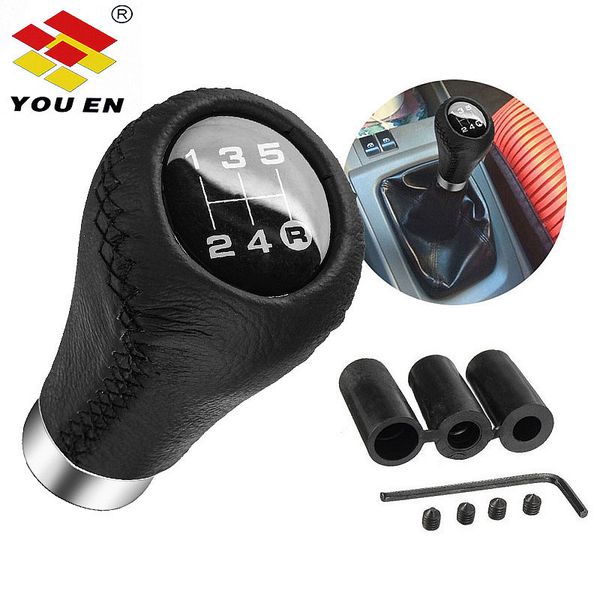 

youen universal 5/6 speed leather gear shift knob shifter lever with 8mm 10mm 12mm hoses with red/black stitch manual