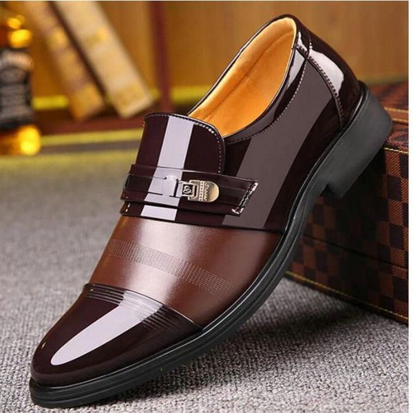 

new brand men formal shoes slip on pointed toe patent leather oxford shoes for men dress business big size 48 oo-57, Black