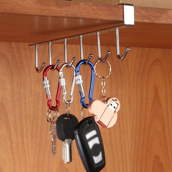 

metal 6-hooks under shelf mug cup holder kitchen organiser hanging rack support