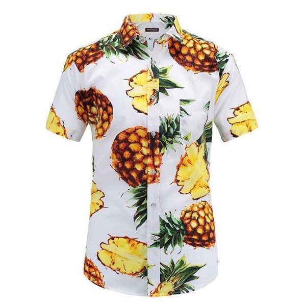 

2019 beach style fashion pineapple pattern men's short-sleeved print shirt s-3xl