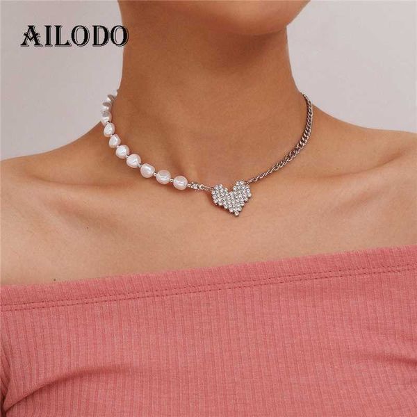 

ailodo korean crystal lover heart choker necklace for women minimalist pearl chain necklace wedding fashion jewelry gift 20jun16, Golden;silver