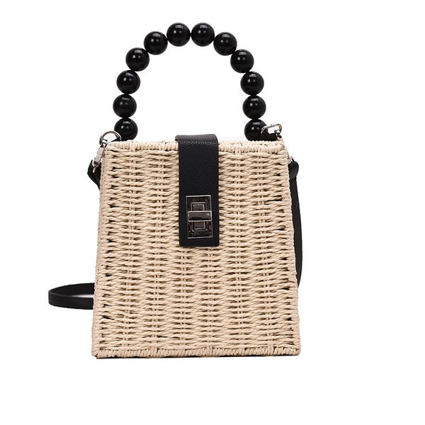 

female mini straw pearl crossbody khaki bags ladies lock small square handbags women's fashion tote shoulder messenger bags 2020