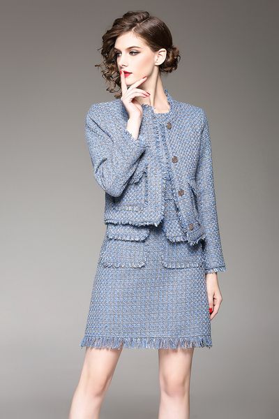 

luxury women jacket dress new in europe america fashion outwear dress suits color blue brand women autumn clothing designer suits, Black