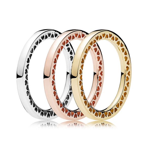 

классический розовый золотой блеск классические сердца стек кольца стерлингового серебра 925 пробы кольцо для женщин свадьба подарок тонкой, Golden;silver