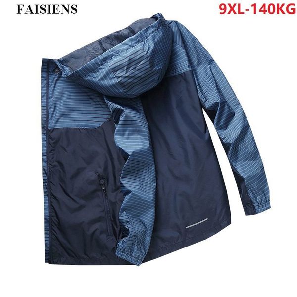 

hooded striped men casual trench long sleeve sportwear autumn large size big 6xl 7xl 8xl 9xl windbreaker man jackets blue black, Tan;black