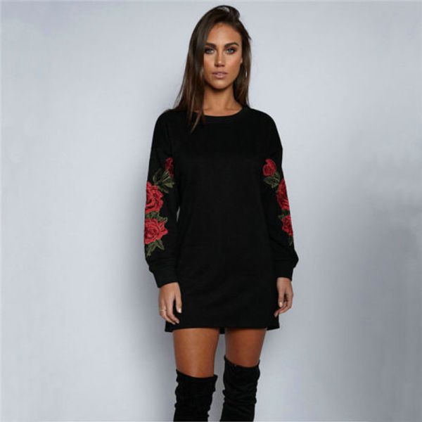 

2019 autumn winter plus size hoodies sweatshirts women ladies long sleeve rose embroidery female sweatshirt, Black