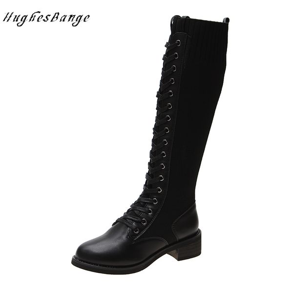 

knee high boots winter black but knees autumn new korean version the thick thin knight tie waterproof platform long motorcycle