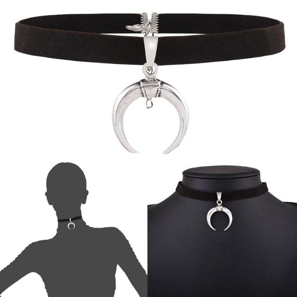 

gothic handmade velvet ribbon moon pendant charm necklace choker, Golden;silver