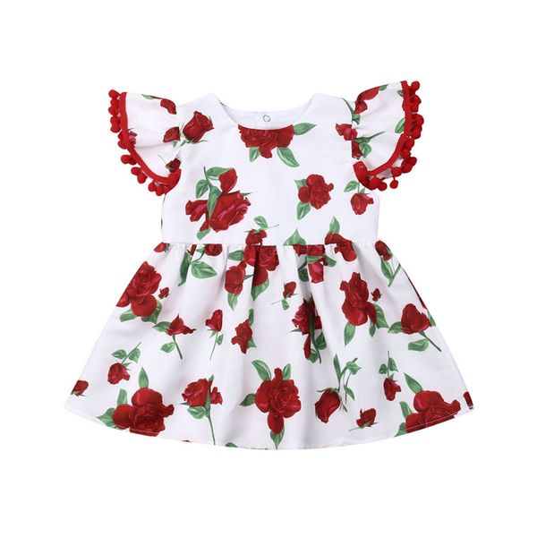 

newborn kids baby girl flower party dress summer sleeveless dress ruffle beach sundress 6m-5y, Red;yellow