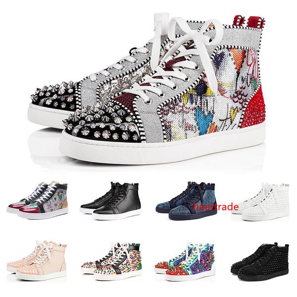

2019 fashion luxury sneakers designer shoes s for men women high cut black white spikes genuine leather casual rivet sneaker
