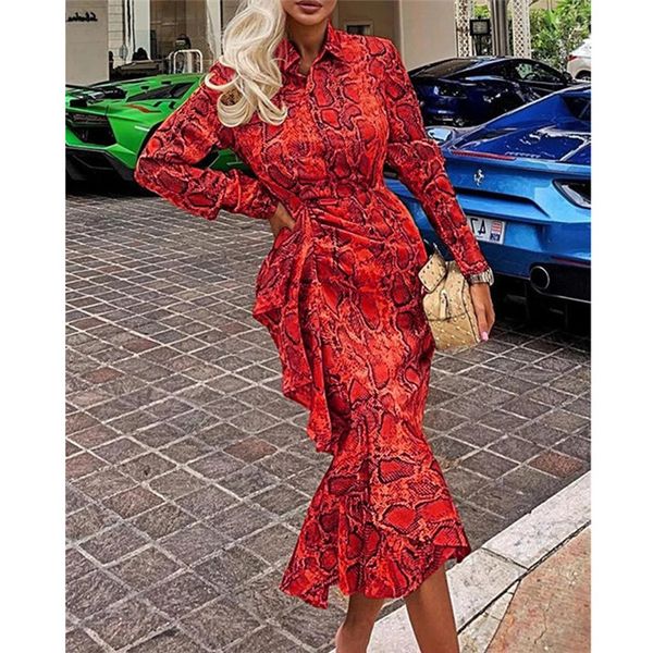 

new sale womens designer snake print dresses long sleeve lapel neck fashion bodycon female clothing casual apparel, Black;gray