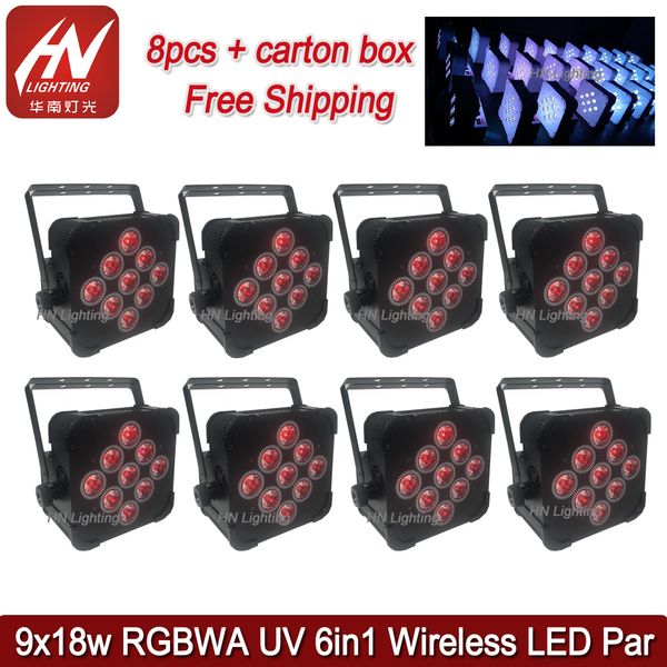 8 ADET PAR50 Işık 9x18 W RGBWA UV 6in1 Şarj Edilebilir Pil Düz LED PAR Kablosuz DMX Uplight DJ Uplighting Düğün Parti