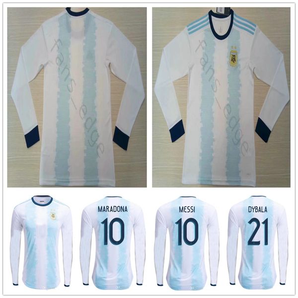 

2019 2020 argentina long sleeve soccer jerseys home away 19 20 copa america messi dybala aguero maradona higuain football uniform shirt, Black;yellow