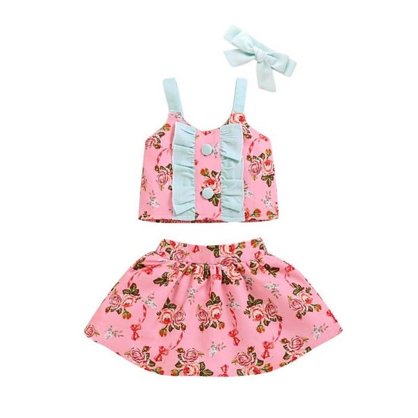 

baby girl clothes summer dress toddler infant outfits 3pcs clothes off shoulder solid floarl short pant headband 0-5t, White