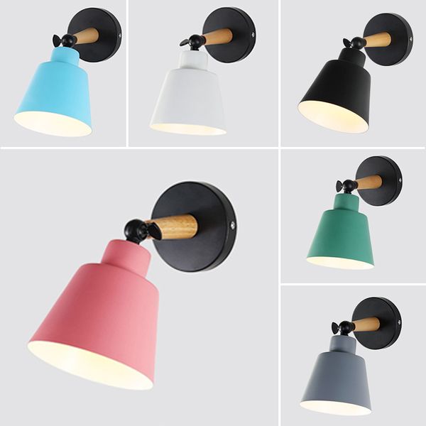 

nordic macaron led wall lamp iron wood mirror light bedside bedroom indoor lighting e27 light bulb retro wall decor