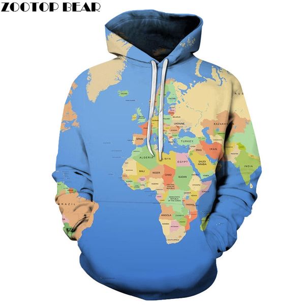 

fresh map men hoodies workout sweatshirts couple streetwears thick sportsuit casual sleeves 3d print pullover, Black