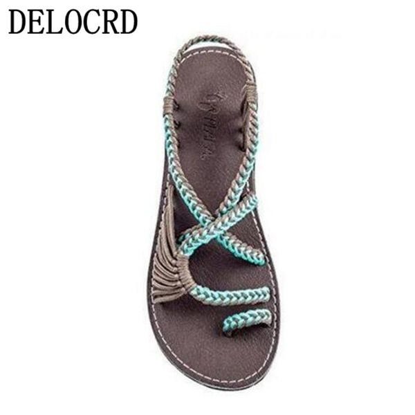 

2020women's sandals large size women's sandals rope knot summer europe america beach toe flat sandals women's shoes, Black