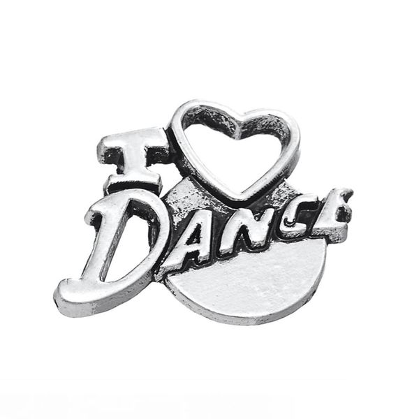 

бесплатная доставка новая мода легко diy 10 шт. я люблю танец слово полое сердце тибетский серебряный шарм ювелирные изделия ювелирные издел, Bronze;silver